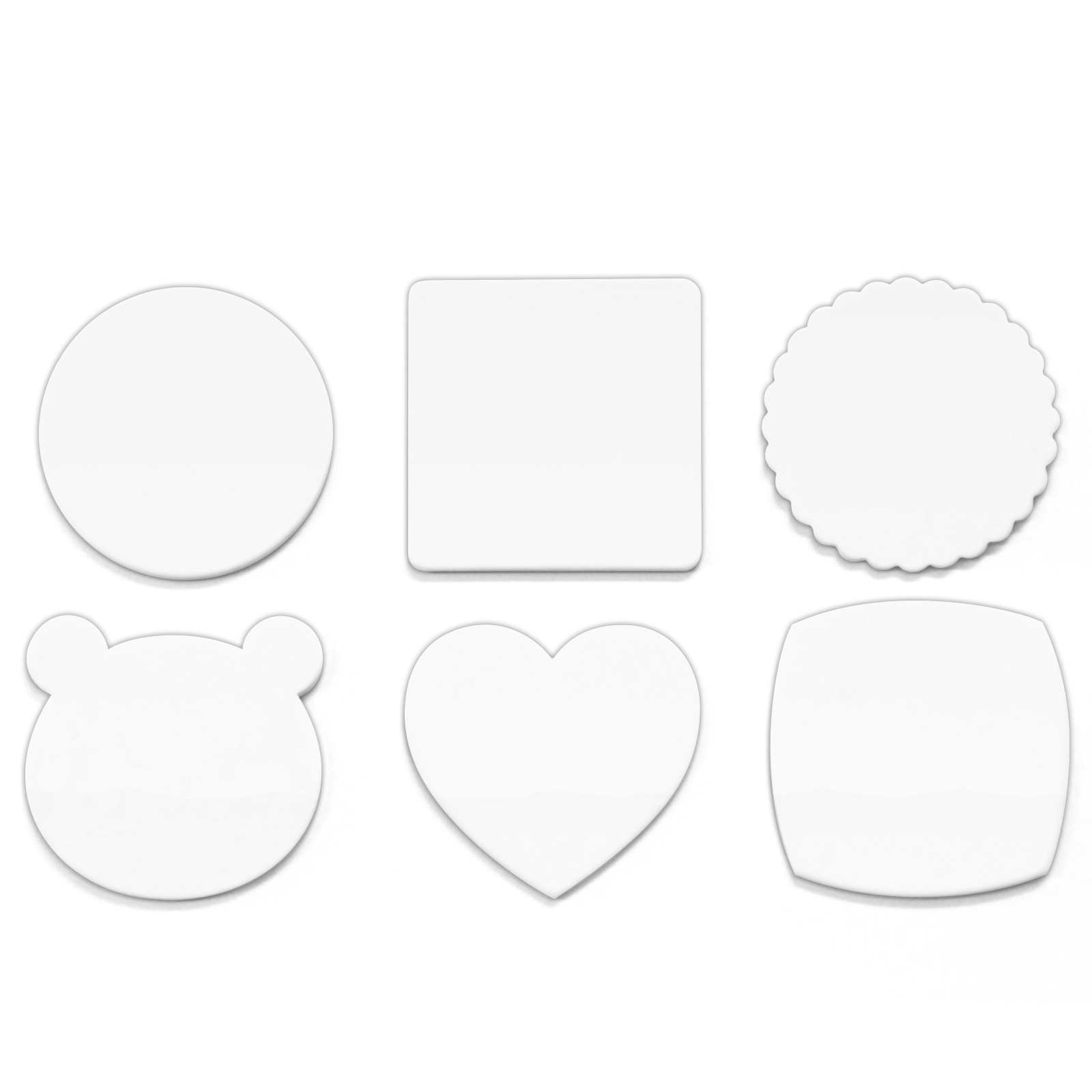【ネコポス可/選べる6種】 紙 コースター 白 カタチいろいろ 90/1mm 20枚
