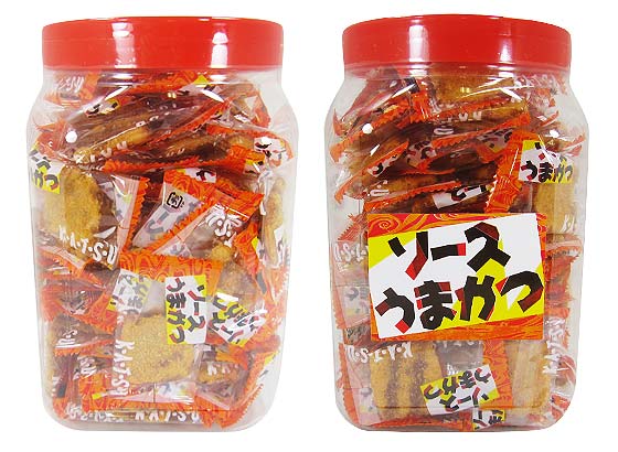 【駄菓子のまとめ買い・おつまみ・イカ系駄菓子】 タクマ食品 ソースうまかつ ポット入（100個入）