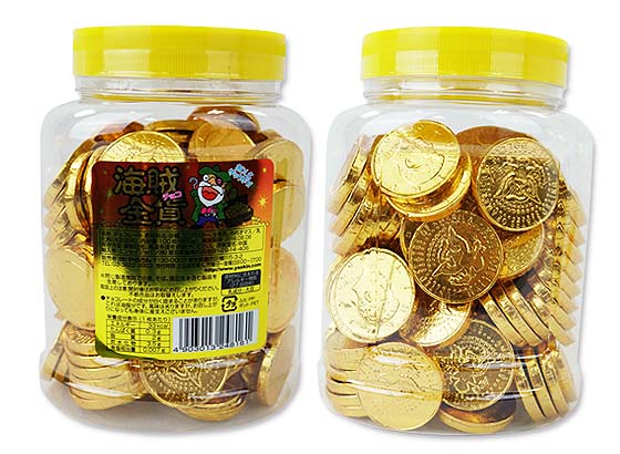 駄菓子のまとめ買い・チョコ系の駄菓子  やおきん 海賊金貨チョコ ポット入り (100枚入)