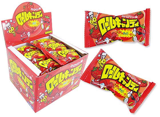 【駄菓子のまとめ買い・ 飴・チューイング系の駄菓子】 やおきん ロールキャンディ ストロベリー味（24個入）
