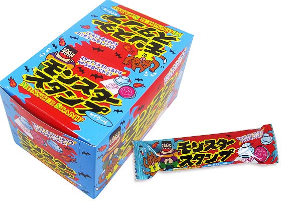 【駄菓子のまとめ買い・飴・チューイング系の駄菓子】 やおきん モンスタースタンプ サイダー （50個入）