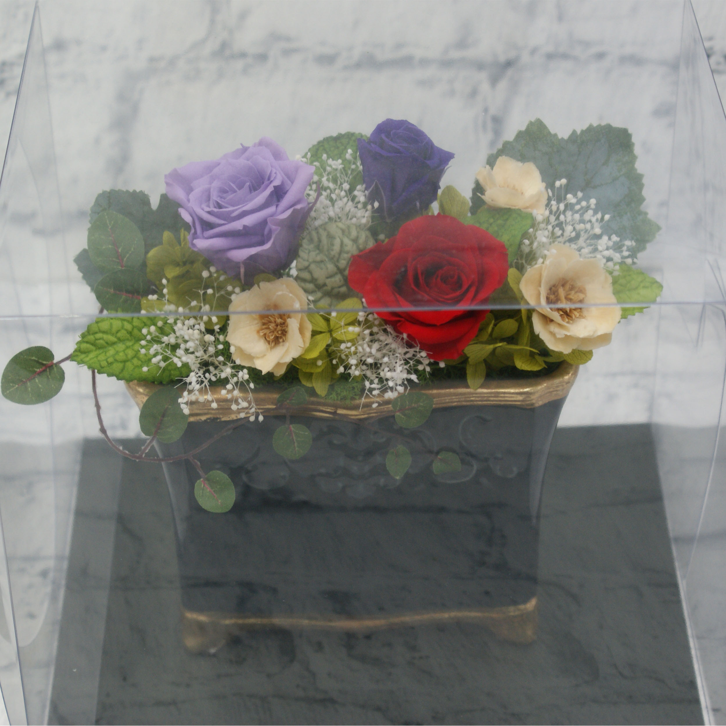 プリザーブドフラワー紺陶器（赤・紫）◆508-14　送料込！