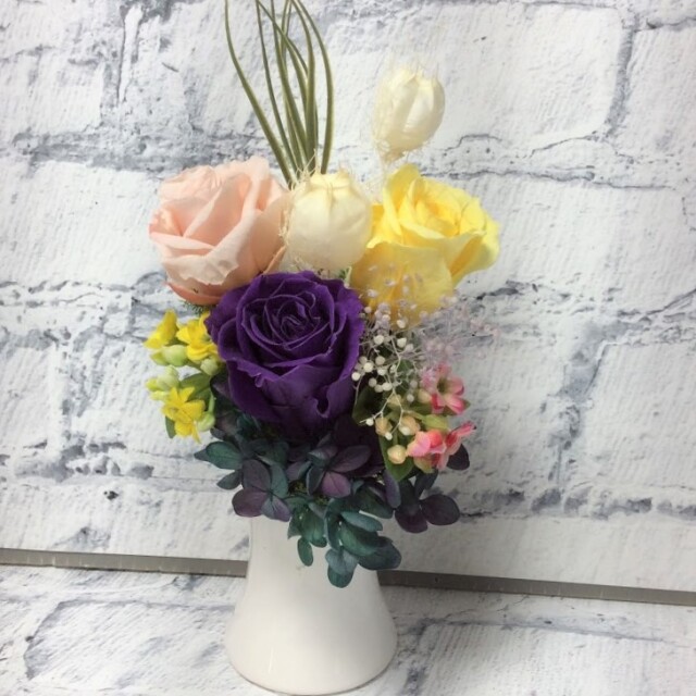 お供え用プリザーブドフラワー 白陶器 210 38