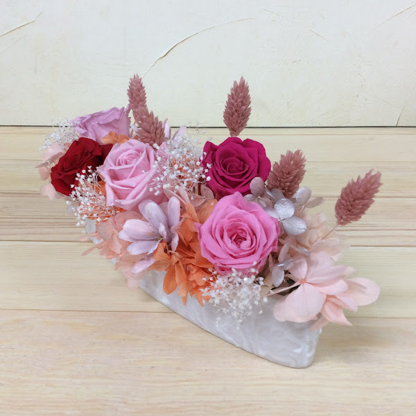 プリザーブドフラワー白陶器（赤・ピンク）◇411-33 送料込！