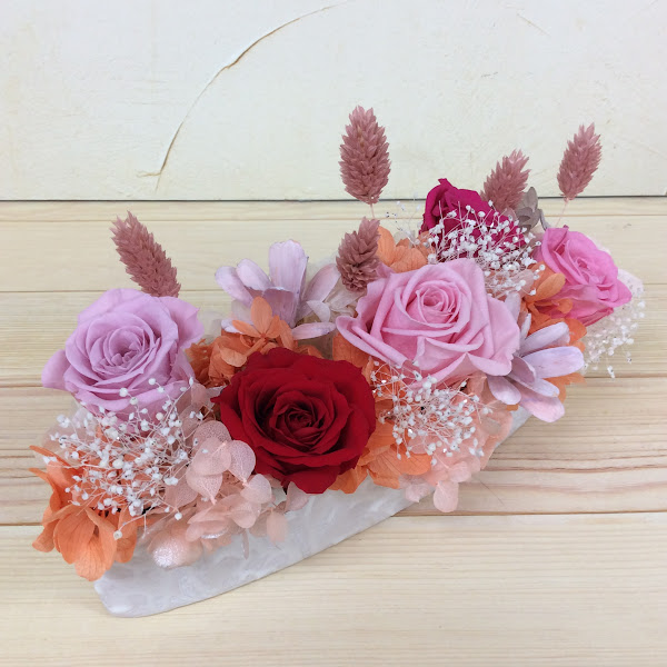 プリザーブドフラワー白陶器（赤・ピンク）◇411-33 送料込！