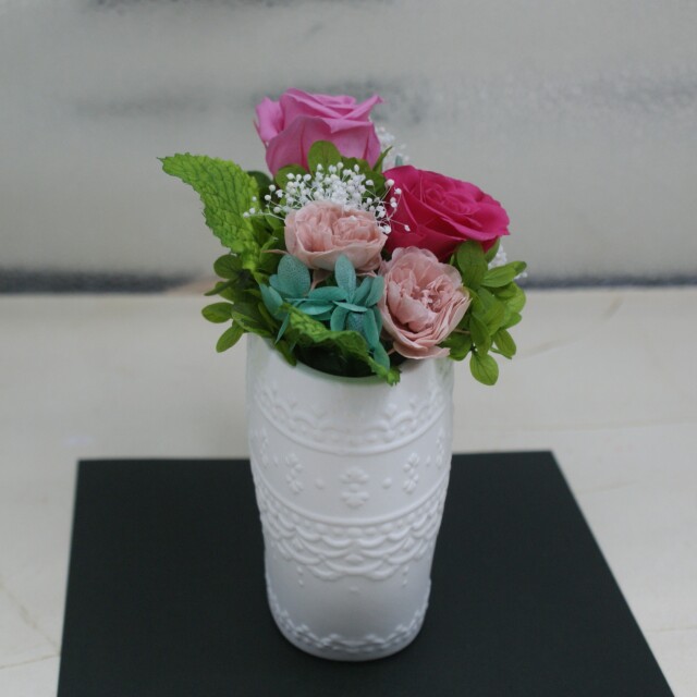 プリザーブドフラワー白陶器（ピンク）◇510-01 送料込！