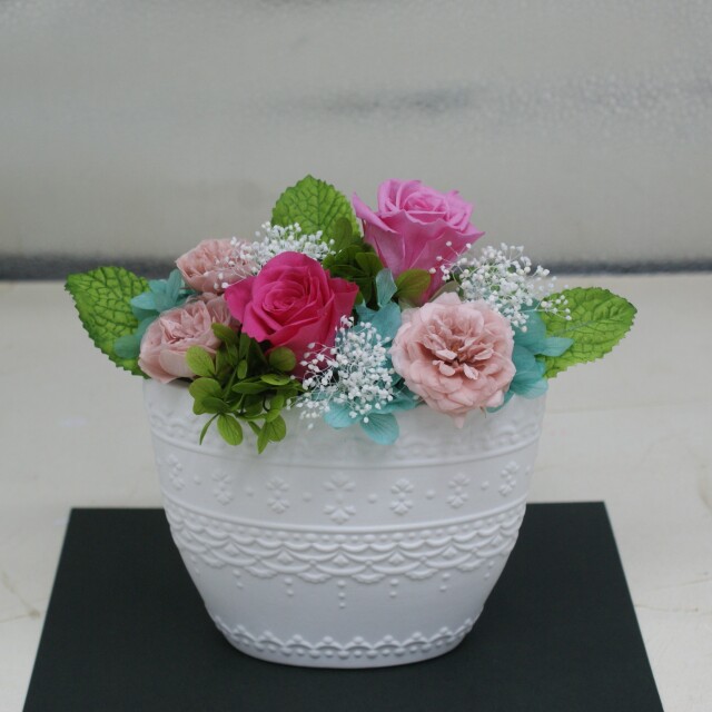 プリザーブドフラワー白陶器（ピンク）◇510-01 送料込！