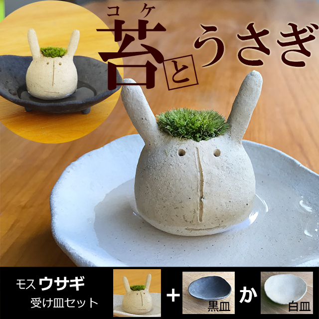 モスモスシリーズ 作家 真山茜 モスウサ ( 白 ベージュ系 ) 受け皿セット うさぎ ウサギ