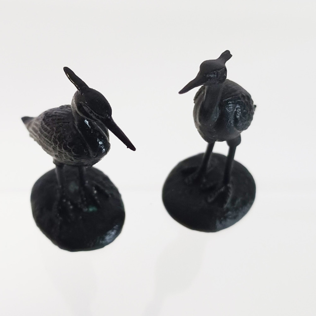 ミニチュア 添配 盆景 蝋型鋳物 鷺（サギ）対 銅製 夫婦 オス