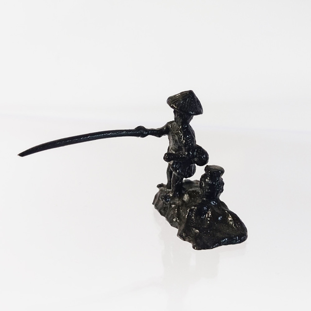 ミニチュア 添配 盆景 蝋型鋳物 銅製 釣り人（つりびと）