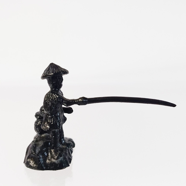 ミニチュア 添配 盆景 蝋型鋳物 銅製 釣り人（つりびと）