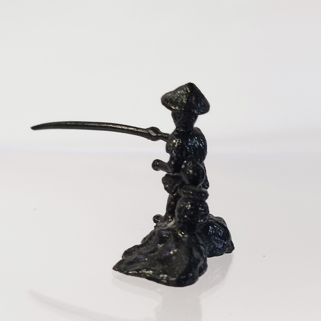 ミニチュア 添配 盆景 蝋型鋳物 銅製 釣り人（つりびと）