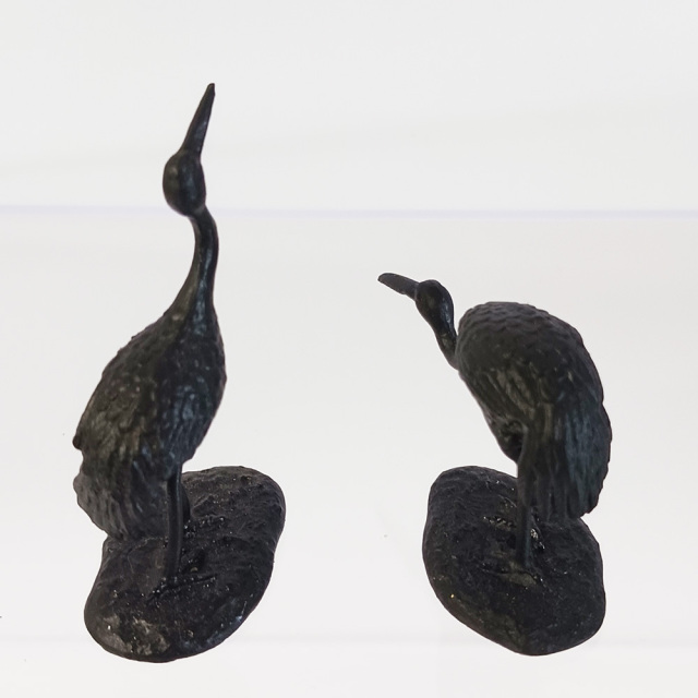 ミニチュア 添配 盆景 蝋型鋳物 鶴（つる）対 銅製 夫婦 オス メス