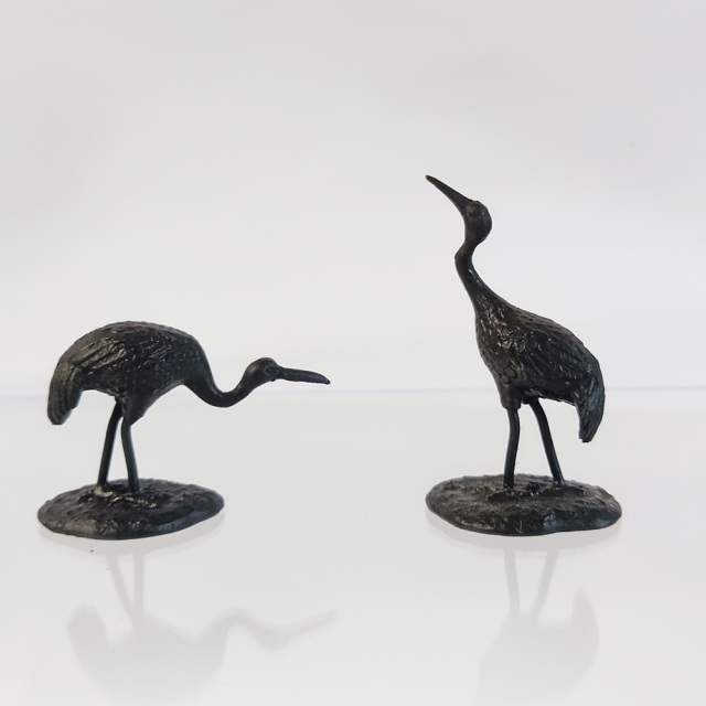ミニチュア 添配 盆景 蝋型鋳物 鶴（つる）対 銅製 夫婦 オス