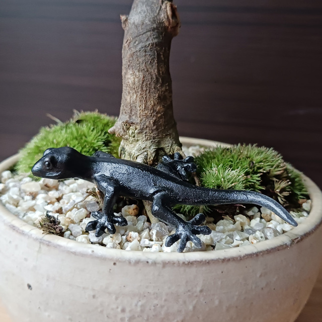 ミニチュア 添配 盆景 蝋型鋳物 銅製 ヤモリ