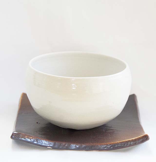 焼締白鉢大下皿茶2014m