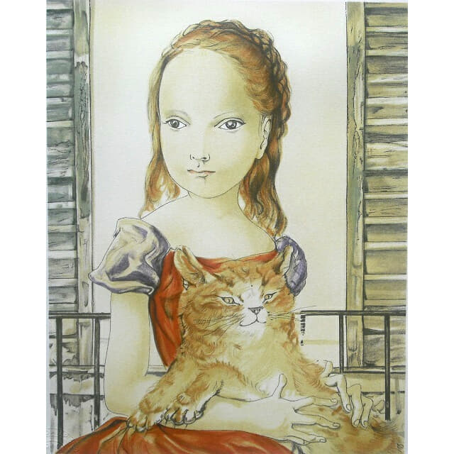 藤田嗣治 レオナルド・フジタ FOUJITA リトグラフ 窓の前の少女と猫 ...