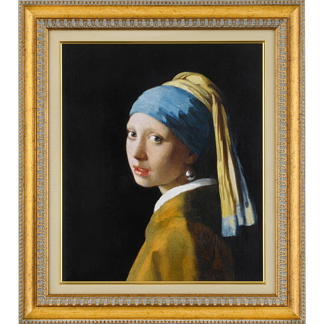 フェルメール　真珠の耳飾りの少女　複製画　原画と同じサイズ　額縁付
