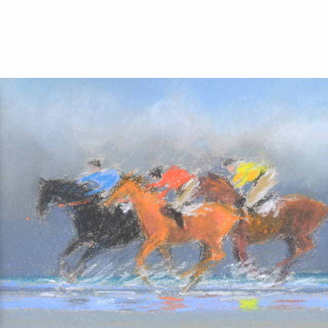 ピエール・ドートルロー　パステル画　ドービルの乗馬　部分拡大（左上）