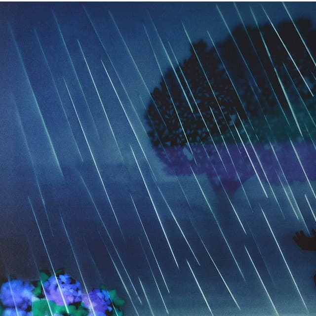 藤城清治「あじさいと少年」リトグラフ　直筆サイン入り　部分拡大　左上