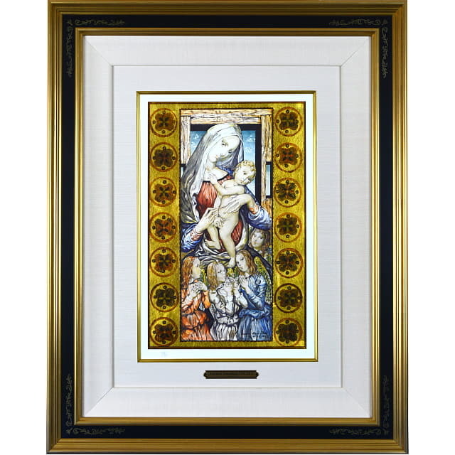 藤田嗣治「聖母子」 ミクストメディア・本金箔　額縁付。フランスのランス美術館所蔵の原画を忠実に再現。