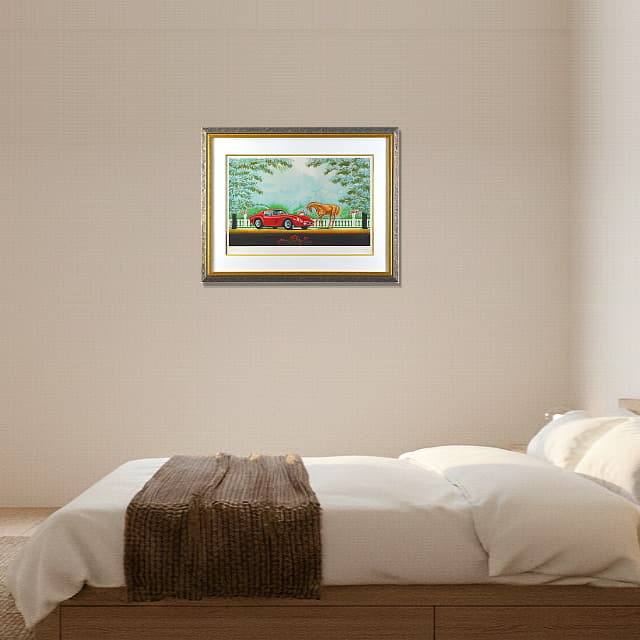 フランソワーズ・ド・ゲイル　Francoise de Gail 「ル・カバリエ」　オリジナル・リトグラフ 　　絵を飾ったイメージ ベッドルーム