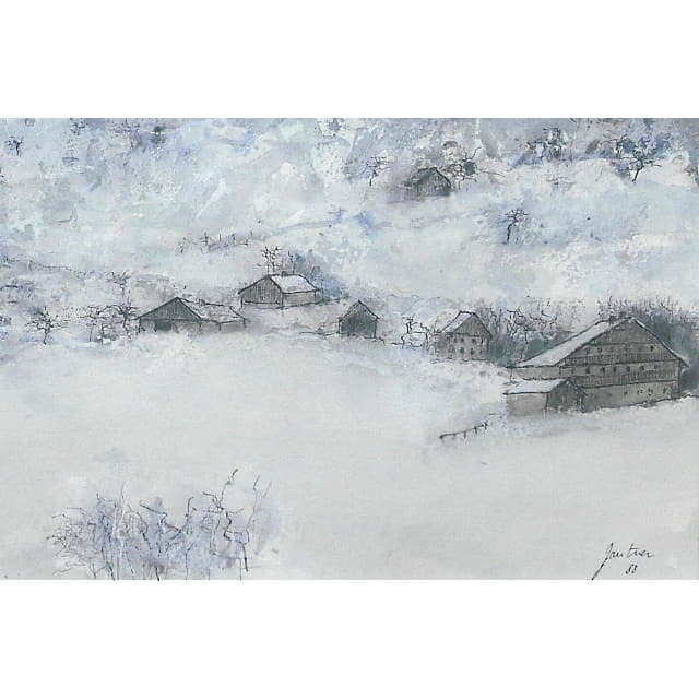 ガントナー　水彩画　アルプスの雪　拡大　右下
