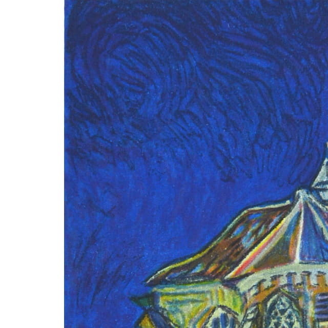 ゴッホ　オーヴェルの教会　複製画　部分拡大　左上