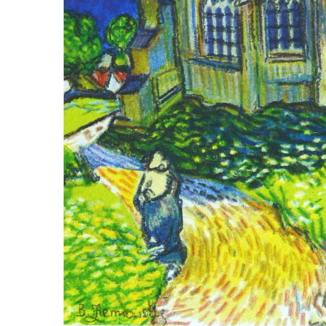 ゴッホ　オーヴェルの教会　複製画　部分拡大　左下