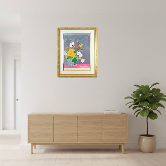 ジル・ゴリチ　Gilles GORRITI　黄色いパンジー　真作保証　額装済み　リトグラフ　玄関に飾る絵