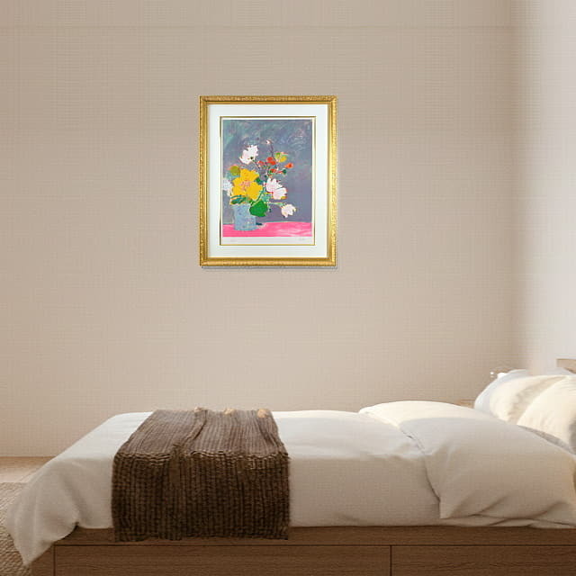 ジル・ゴリチ　Gilles GORRITI　黄色いパンジー　真作保証　額装済み　リトグラフ　ベッドルームに飾る絵