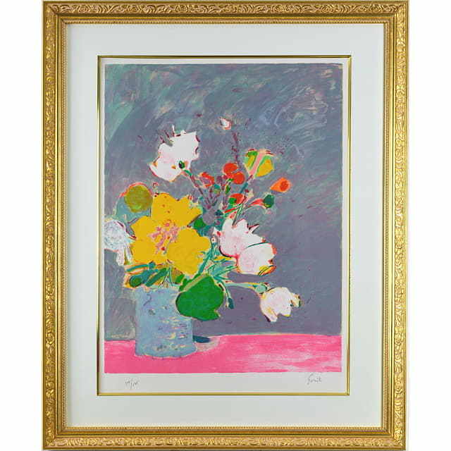 ゴリチ　黄色いパンジー　オリジナル・リトグラフ　額付