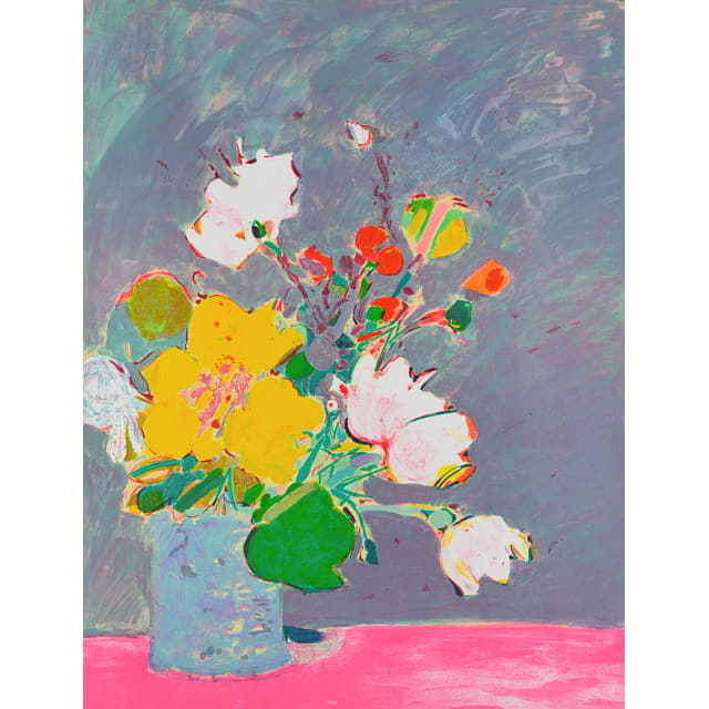 ゴリチ　黄色いパンジー　オリジナル・リトグラフ 鮮やかなお花が映える静物画 