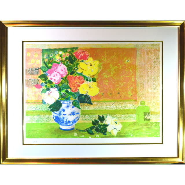 【絵画】ゴリチ『バラ』リトグラフ 直筆サイン入り 額装品 ジル・ゴリチ「黄色い薔薇」リトグラフ 直筆サイン入り｜絵画販売