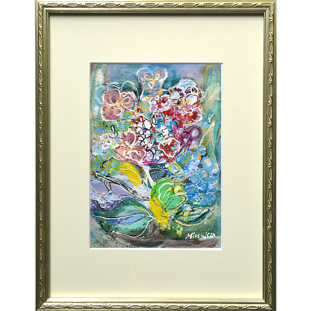 平林美奈子　絵画　JUNE　ミクストメディア　2号 額付き