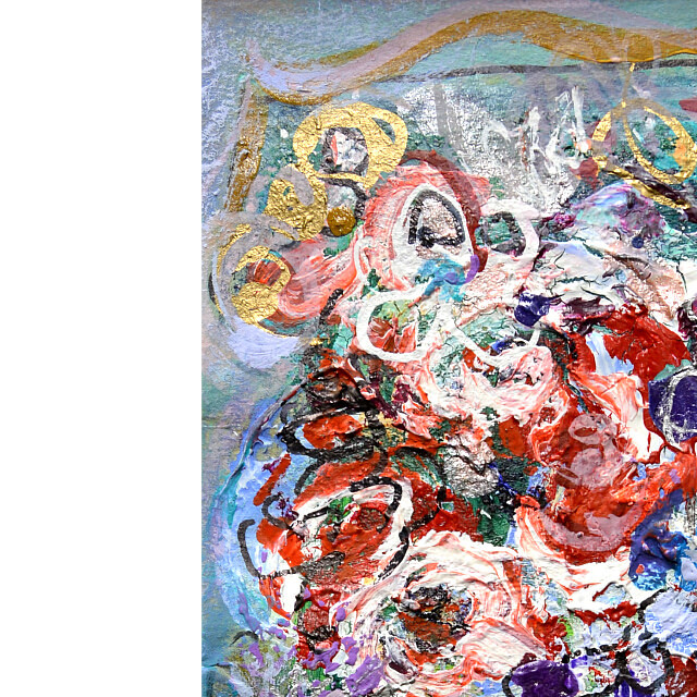 平林美奈子　絵画　窓辺の風　ミクストメディア　2号　部分拡大（左上）