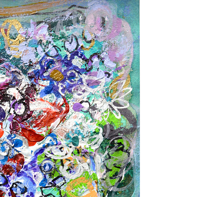 平林美奈子　絵画　窓辺の風　ミクストメディア　2号　部分拡大（右上）