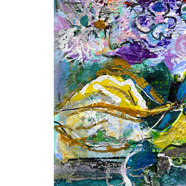 平林美奈子　絵画　窓辺の風　ミクストメディア　2号　部分拡大（左下）