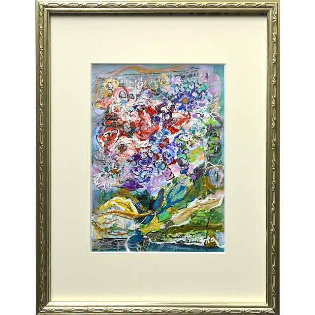 平林美奈子　絵画　窓辺の風　ミクストメディア　2号 額付き