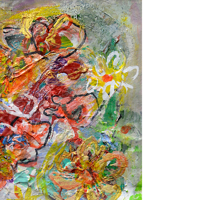 平林美奈子　絵画　まどかなる宙に咲いて　ミクストメディア　2号　部分拡大（右上）