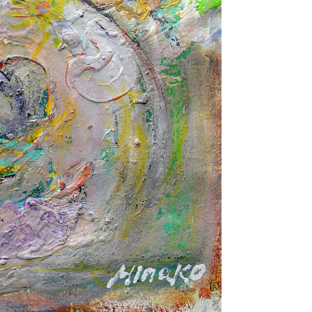 平林美奈子　絵画　まどかなる宙に咲いて　ミクストメディア　2号　部分拡大（右下）