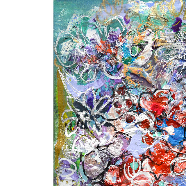 平林美奈子　絵画　おしゃべりな花　ミクストメディア　2号　部分拡大（左上）