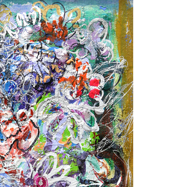 平林美奈子　絵画　おしゃべりな花　ミクストメディア　2号　部分拡大（右上）