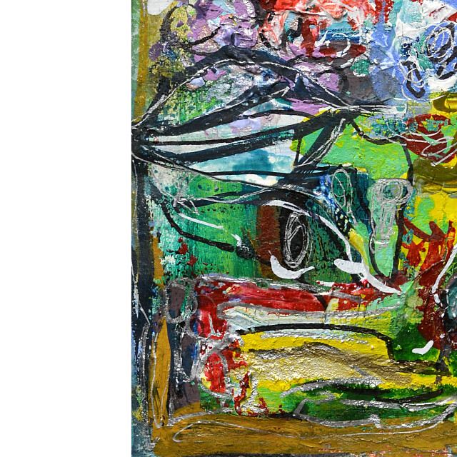 平林美奈子　絵画　おしゃべりな花　ミクストメディア　2号　部分拡大（左下）