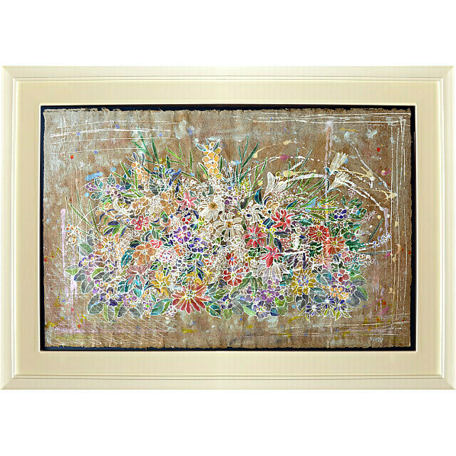 平林美奈子　絵画　和　ミクストメディア　30号 額付き