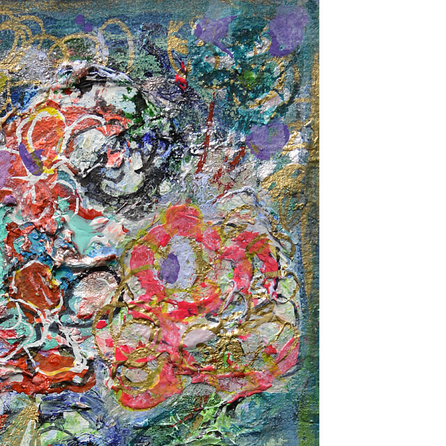 平林美奈子　絵画　私の側に飾られて?　ミクストメディア　2号　部分拡大（右上）