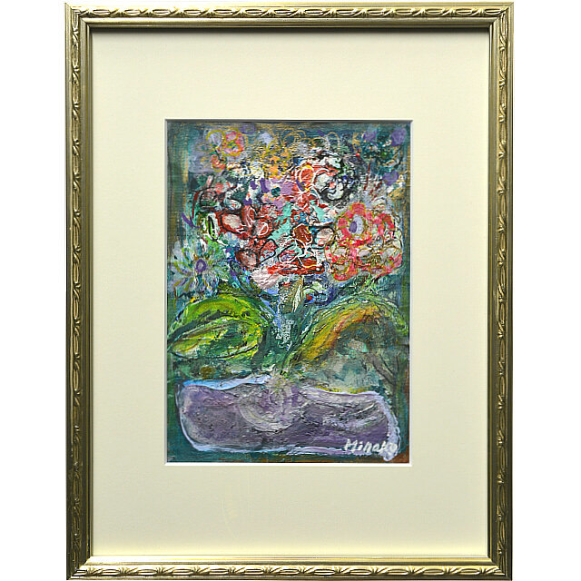 平林美奈子　絵画　私の側に飾られて?　ミクストメディア　2号 額付き