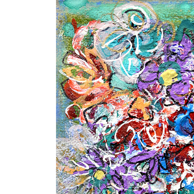 平林美奈子　絵画　私の側に飾られて?　ミクストメディア　2号　部分拡大（左上）