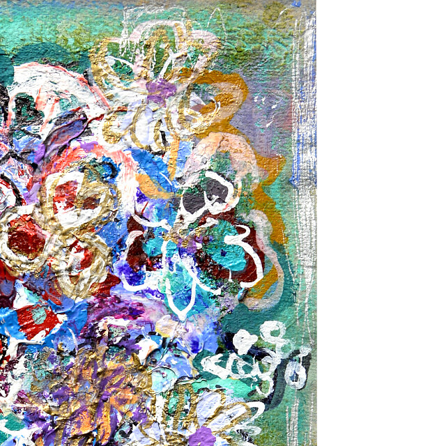 平林美奈子　絵画　私の側に飾られて?　ミクストメディア　2号　部分拡大（右上）