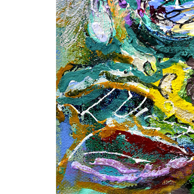 平林美奈子　絵画　私の側に飾られて?　ミクストメディア　2号　部分拡大（左下）